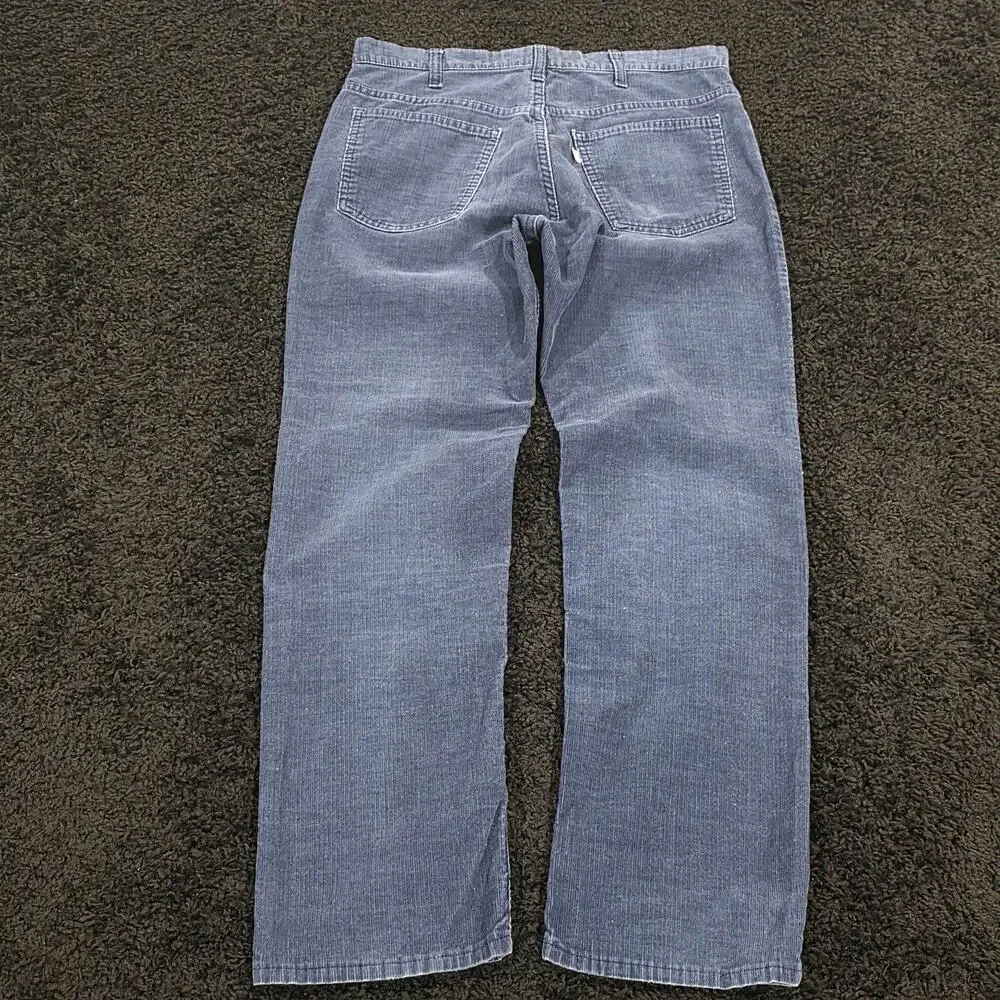 Rare Vintage 70s White Tab Levis Navy Blue Corduroy Strait Leg Pants Size 32